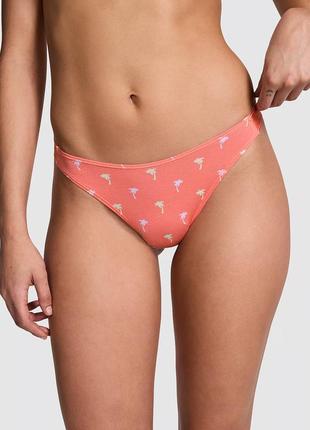 Трусики бразильяна  victorias secret pink  logo cotton high-leg thong panty оригінал4 фото