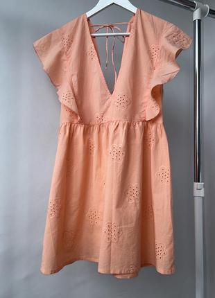 Сукня натуральна з вишивкою рішельє платье хлопковое с рюшами вышивка ришелье papaya1 фото