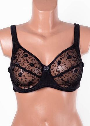 Бюстгальтер мереживний, вишивка, сітка, з м'якою чашкою lanny mode 11245, чорний на чашку е 95e, 90e, 80e