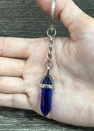 Камень синий хрусталь кулон кристалл шестигранник на брелке - оригинальный подарок парню девушке