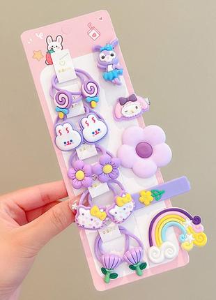 Набір гумки + шпильки для волосся фіолетова феєрія