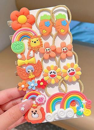 Набір гумок + шпильок для волосся помаранчева феєрія