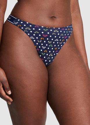 Трусики бразильяна  victorias secret pink  logo cotton high-leg thong panty оригінал3 фото