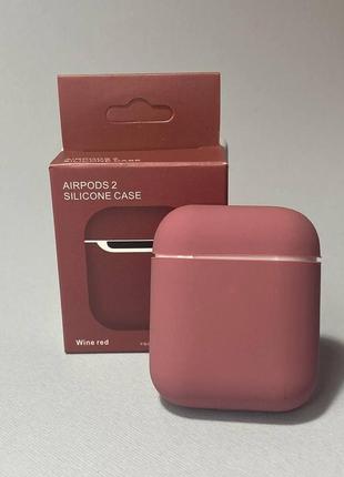 Чехол silicone case для airpods 2 розово-бордовый силиконовый чехол для air 2 футляр на беспроводные наушники