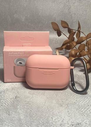 Чехол silicone case для airpods pro 2 в розовом цвете с карабином