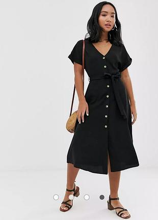 Платье рубашка черное на пуговицах миди new look