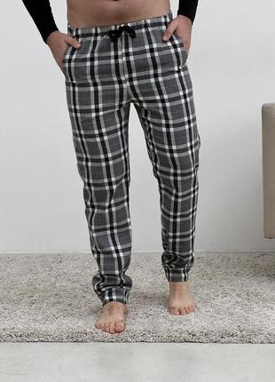 Домашня піжама для чоловіків  cosy  із фланелі  (штани+лонгслив) клітина сіра6 фото