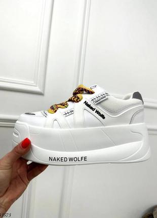 ▪️полный комплект люкс 1:1 naked wolfe nakede wolf нейкед вульф женские кожаные белые кроссовки сникерсы высокая танкетка платформа натуральная кожа2 фото