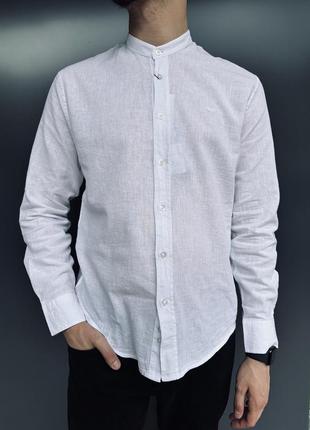 Мужская рубашка с длинным рукавом стойка воротник  лен code
