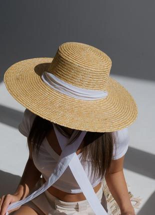 Капелюх солом'яний з широкими полями d.hats з білою стрічкою