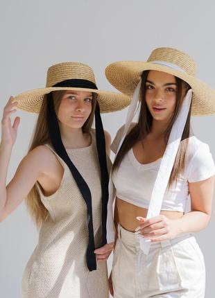 Капелюх солом'яний з широкими полями d.hats Black з білою стрічкою4 фото