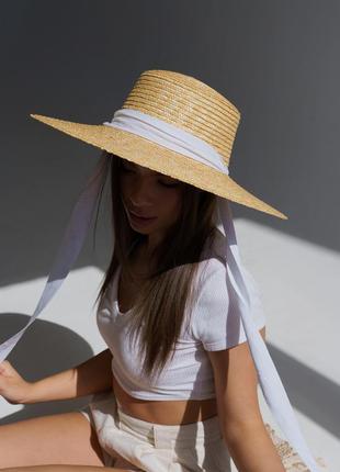 Капелюх солом'яний з широкими полями d.hats Black з білою стрічкою3 фото