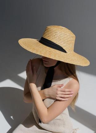 Капелюх солом'яний з широкими полями d.hats з чорною стрічкою