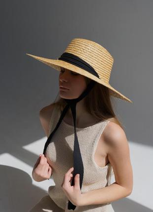 Капелюх солом'яний з широкими полями d.hats з чорною стрічкою4 фото
