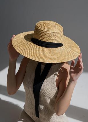 Капелюх солом'яний з широкими полями d.hats з чорною стрічкою3 фото