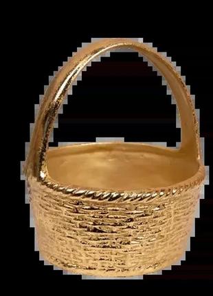 Пасхальна керамічна, кашпо підставка під яйця та прикраси кошик золотий 12*15 см (2885-1)2 фото