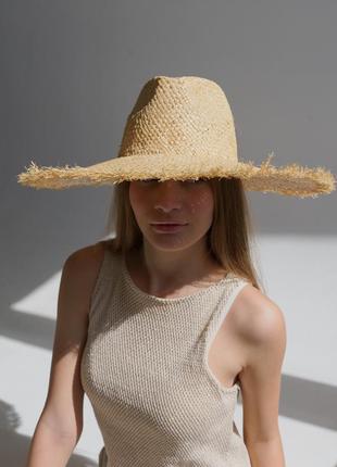 Капелюх солом'яний федора з широкими полями d.hats з бахрамою2 фото