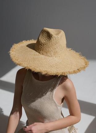 Капелюх солом'яний федора з широкими полями d.hats з бахрамою3 фото