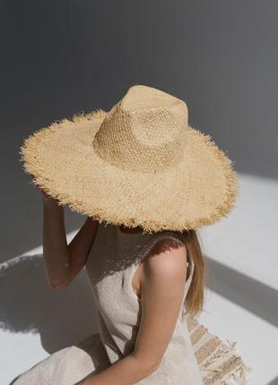 Капелюх солом'яний федора з широкими полями d.hats з бахрамою4 фото