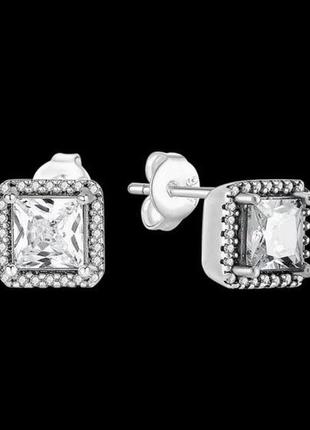Сережки кульчики пусети срібні квадрати у стилі пандора pandora