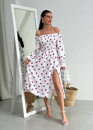 Платье длинное с разрезом сердечка муслин открылое плеча