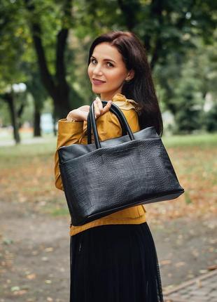 Шкіряна сумка модель 32 чорний флотар із кайманом