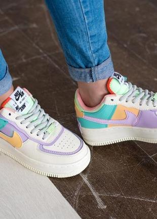 Жіночі шкіряні кросівки nike air force 1 low shadow multicolor найк форси шадоу3 фото