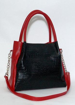 Кожаная сумка модель 33 красный флотар с кайманом