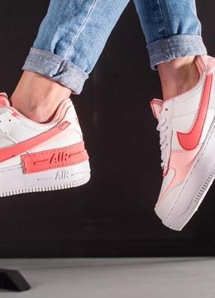 Жіночі шкіряні кросівки nike air force 1 low shadow white red найк форси шадоу