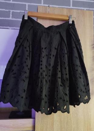 H&m юбка из прошвы, пышная черная юбочка кружево