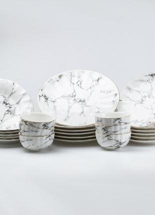 Столовый сервиз тарелок 24 штуки керамических на 6 персон серый