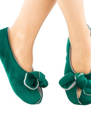 Домашние тапочки с завязками изумрудно серые багира