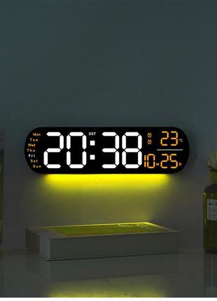 Світлодіодний настінний годинник із атмосферним світлом, зміною кольору, температурою, датою, дисплеєм тижня, електронним будильни