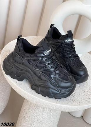 Кроссовки, черные, экокожа/сетка