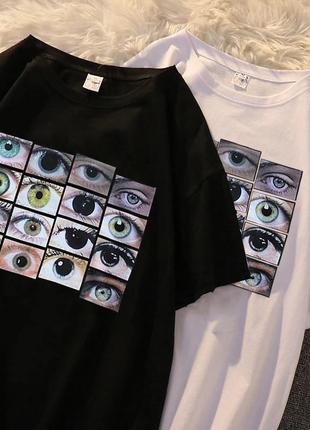 Жіноча стильна оверсайз футболка з принтом очі людей