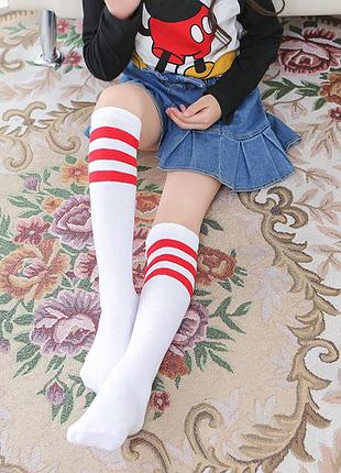 Гольфи з червоними смужками дитячі 4184 універсальні до колін білі на дітей one size