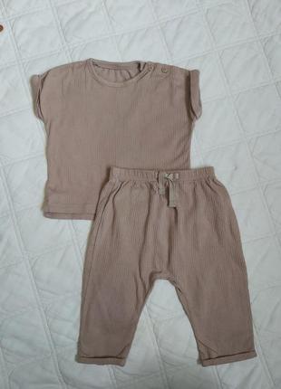 Коричневый бежевый летний комплект костюм футболка брюки 3-6