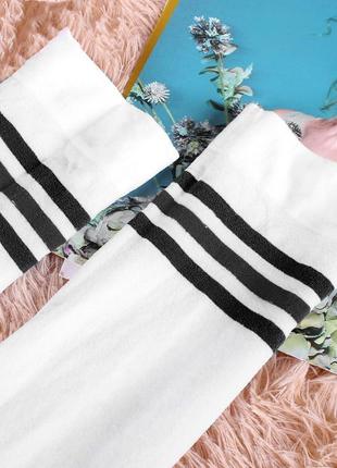 Высокие носки белые с полосками 3470 капроновые носки с черными полосами школьный...