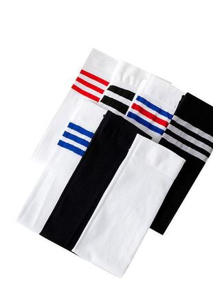 Высокие носки белые с полосками 3470 капроновые носки с черными полосами школьный...