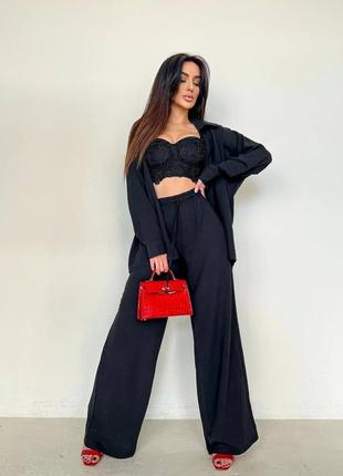 Стильний жіночий легкий прогулянковий костюм двійка сорочка і штани з крепу