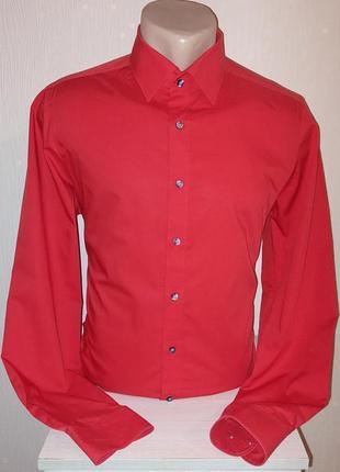 Шикарная рубашка красного цвета olymp level 5 five body fit, 💯 оригинал, молниеносная отправка