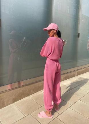 Спортивний костюм вельвет в рубчик рожевий
