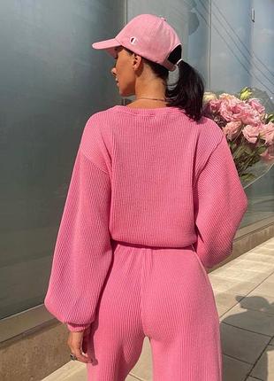 Спортивний костюм вельвет в рубчик рожевий