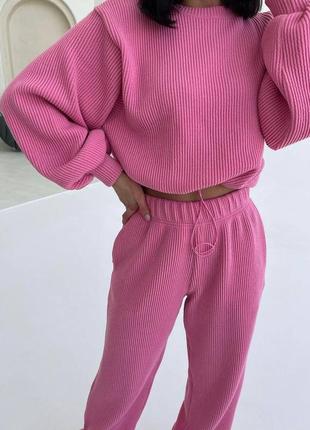 Спортивний костюм вельвет в рубчик рожевий