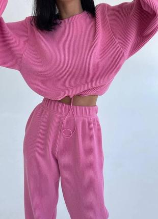 Спортивний костюм вельвет в рубчик рожевий