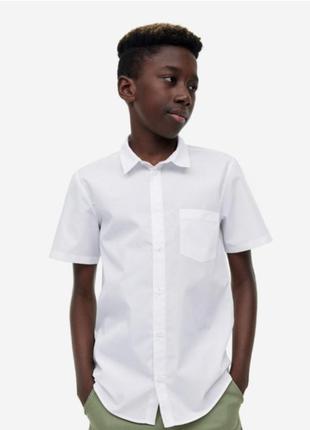 Белая рубашка с коротким рукавом h&amp;m 5-6