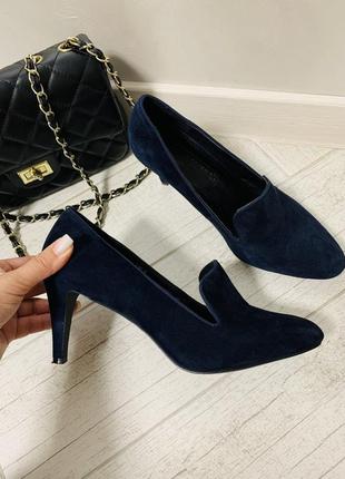Жіночі базові стильні сині туфлі з натуральної замші та з шкіряною устілкою 41-42 розмір1 фото