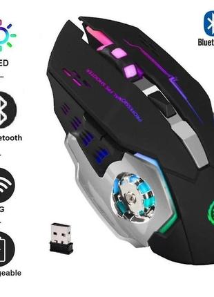 Беспроводная игровая мышка t2 rgb подсветка usb charge+bluetooth бесшумная со встроенным аккумулятором black