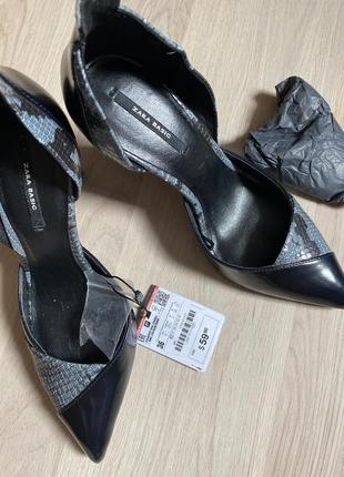 Туфли лодочки черные туфли под питона zara- 36p9 фото