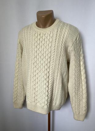 Белый ажурный свитер араны кремовый sunspel шерсть тёплый толстый1 фото